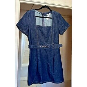En Saison June Mini Dress in Indigo Denim Size L Belt NWT 100% Cotton Designer